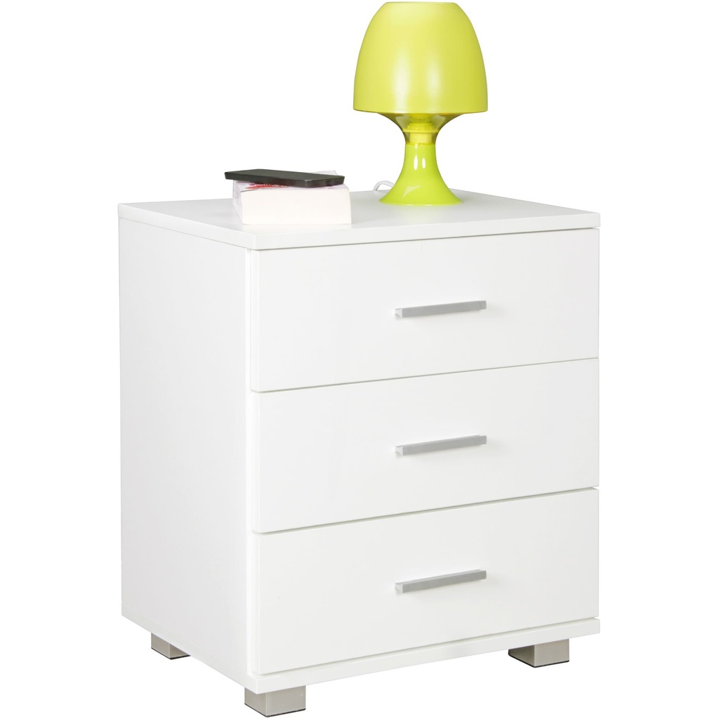 Console de nuit NINA moderne en bois avec 3 tiroirs blanc, 45 x 54 x 34 cm