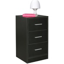 Console de nuit OLAV bois moderne avec 3 tiroirs noir, 37,5 x 68 x 35 cm