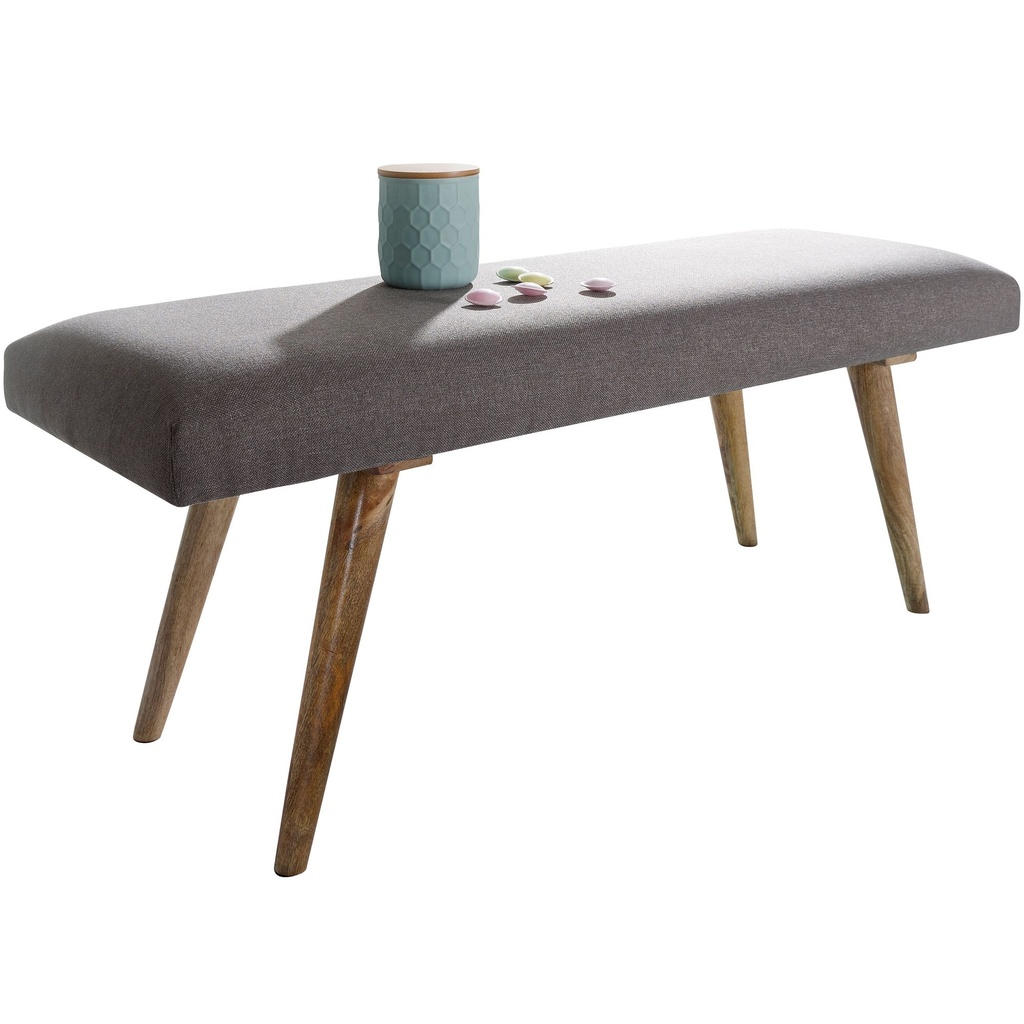 Banc SALIM en tissu / banc en bois massif gris 117x51x38 cm de style rétro