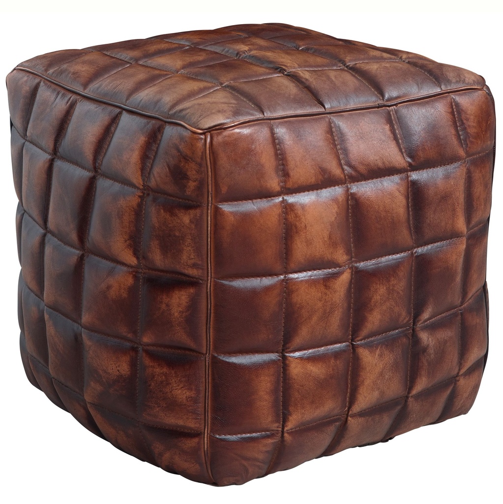 Siège cube STANLEY cuir véritable marron 39 x 41 x 39 cm pouf salon