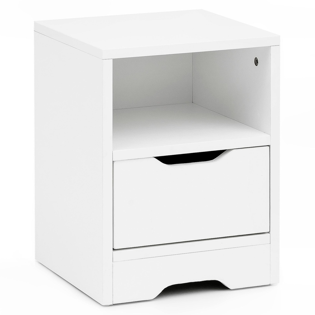 Console de nuit 31x43x31cm blanc mat 1 tiroir et rangement