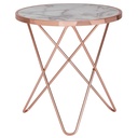 Design table d'appoint aspect marbre blanc ronde Ø55 cm structure en métal cuivré