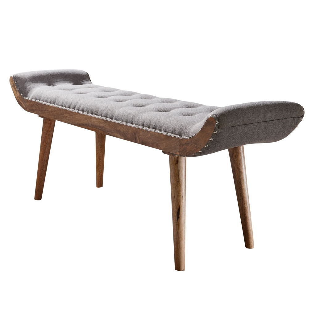 Banc en tissu / banc en bois massif gris 125x51x38 cm design Chesterfield