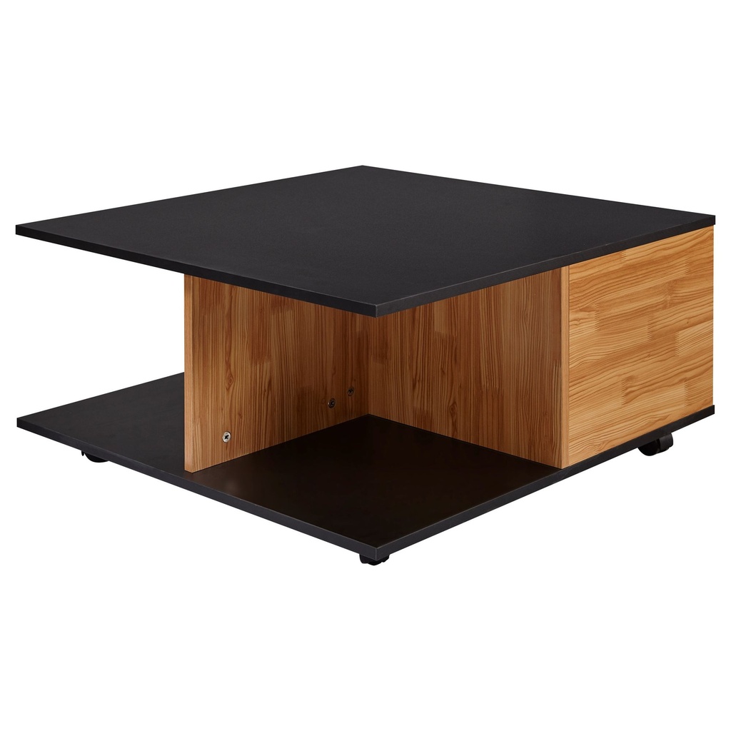 Table basse Design 70x70 cm anthracite / chêne sable, avec 2 tiroirs & 2 compartiments