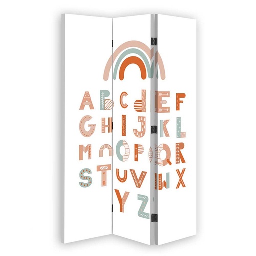 [A06140] Paravent avec image d'un alphabet et d'un arc-en-ciel fabriqué en mdf et toile