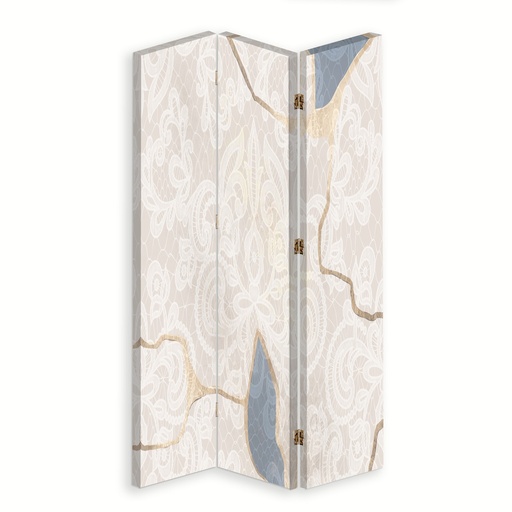 [A06195] Paravent séparateur d'espaces impression sur toile avec cadre en mdf motif beige délicat