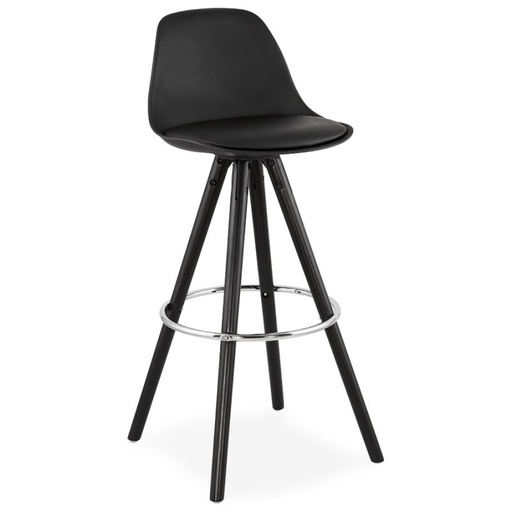 [A00138] Tabouret de bar haut noir avec repose-pieds chromé Loretta