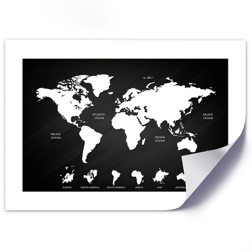 Poster mural en papier premium avec image de mappemonde noir et blanc