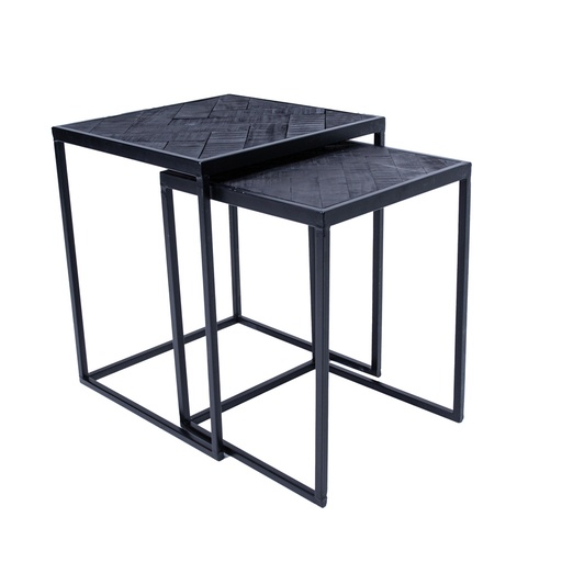 [A00148] 2 tables d'appoint Amias avec plateau en chevron rainuré noir