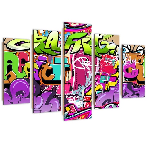 Ensemble de cinq cadres fabriqué en hdf motif graffiti multicolores