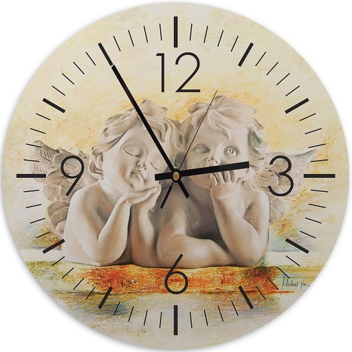 Horloge murale avec dessin d'anges de couleur beige fabriquée en hdf et papier satiné