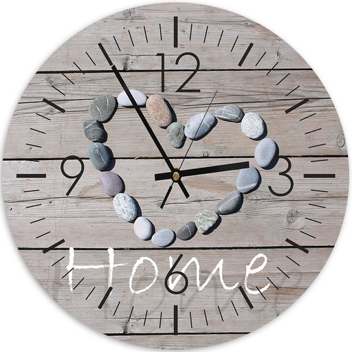 Horloge murale avec dessin de pierres formant un cœur de couleur grise fabriqué en hdf avec papier satiné
