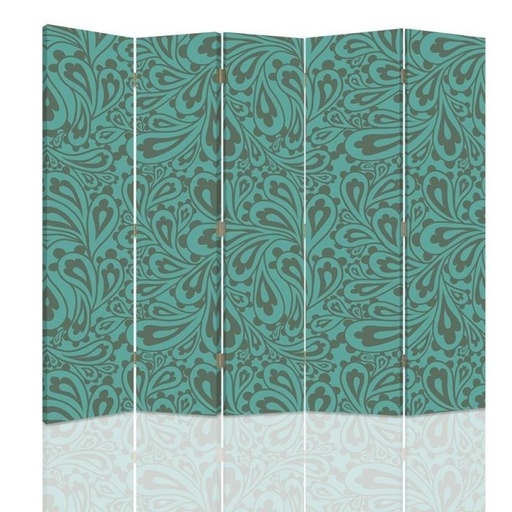 [A08949] Paravent à deux faces 180 cm fabriqué en mdf et toile avec décor turquoise