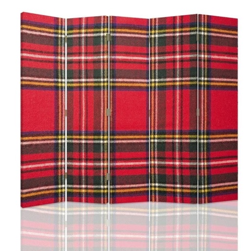 [A08960] Paravent à deux faces 180 cm fabriqué en mdf et toile avec décor tartan rouge