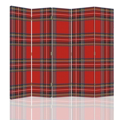 [A08961] Paravent à deux faces 180 cm fabriqué en mdf et toile avec image de tartan de couleur rouge