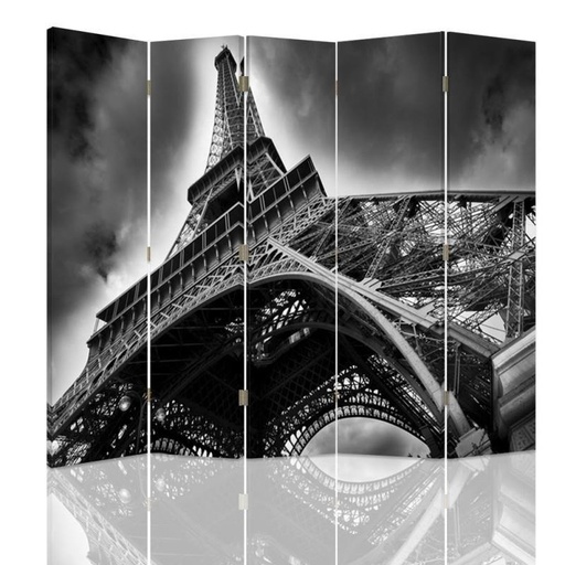 [A08966] Paravent à deux faces 180 cm fabriqué en mdf et toile avec image de la tour eiffel