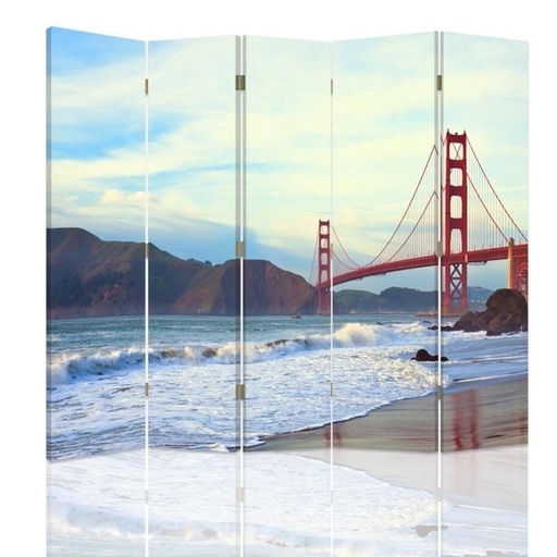 [A09059] Paravent séparateur d'espaces rectangulaire double face en toile avec motif pont golden gate