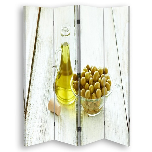 [A09115] Paravent avec image d'olives et huile d'olives fabriqué en mdf et toile