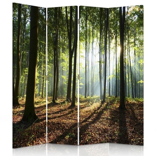 [A09126] Paravent avec image rayons de soleils dans la forêt fabriqué en mdf et toile