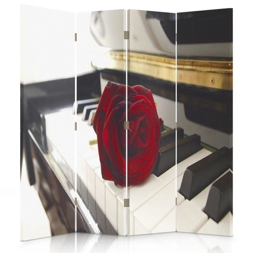 [A09131] Paravent avec image d'une rose sur un piano fabriqué en mdf et toile