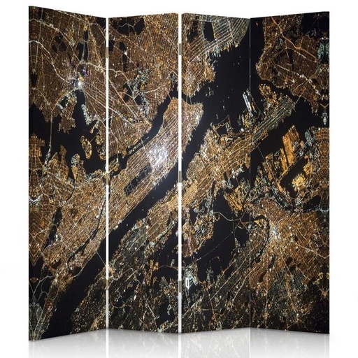 [A09168] Paravent à deux faces 145 cm fabriqué en mdf et toile avec image satellite d'une ville