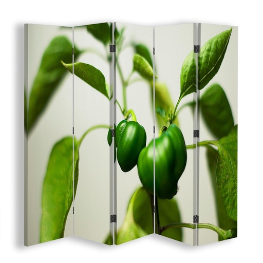 [A09182] Paravent séparateur d'espaces avec image de poivrons verts imprimée sur toile avec cadre en mdf