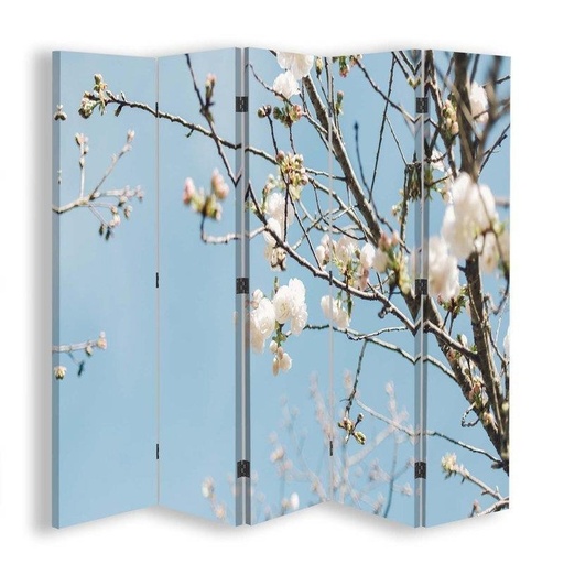 [A09188] Paravent séparateur d'espaces impression sur toile avec cadre en mdf bourgeons en fleurs sur une branche