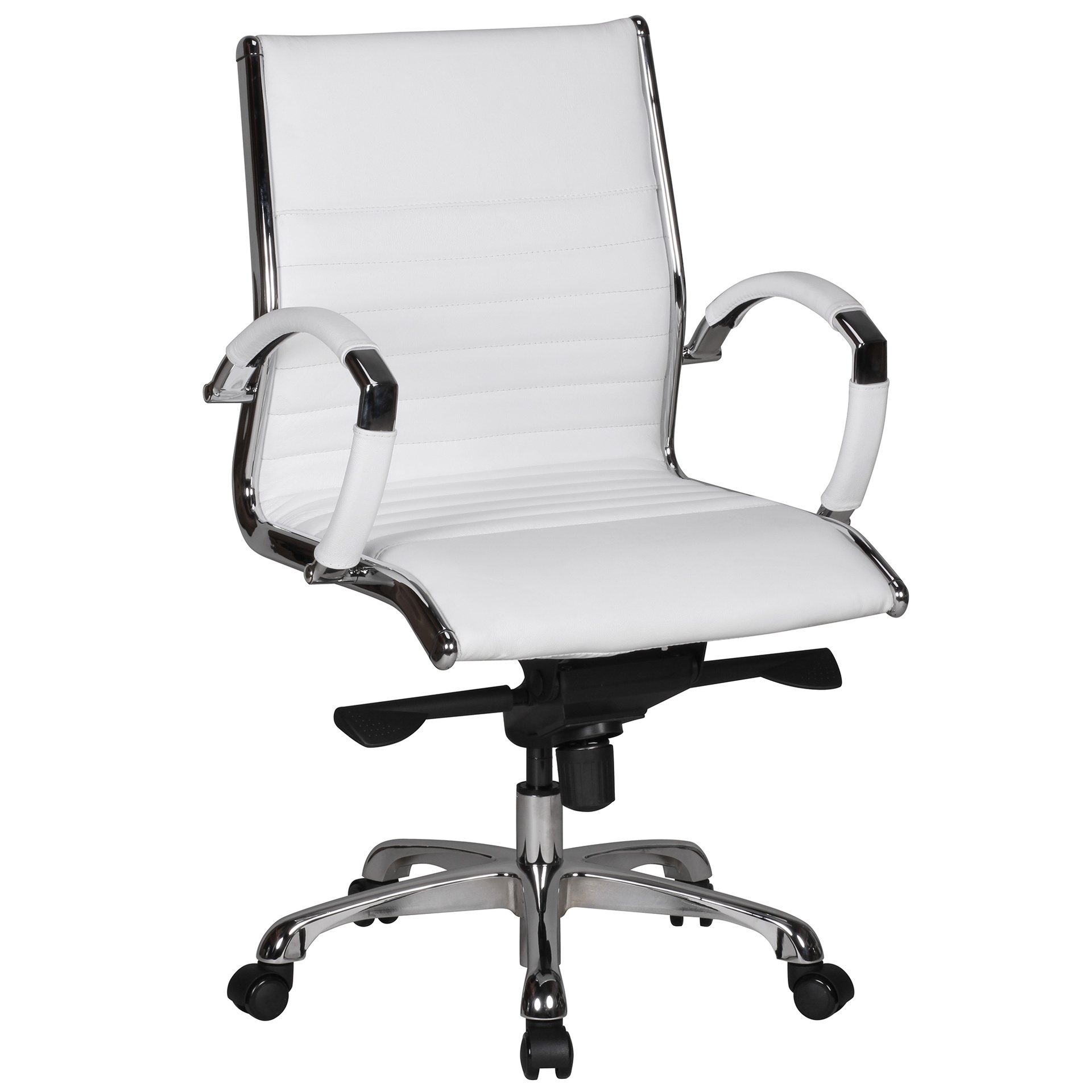 [A09444] Chaise de bureau Salzburg 2 revêtement cuir véritable blanc