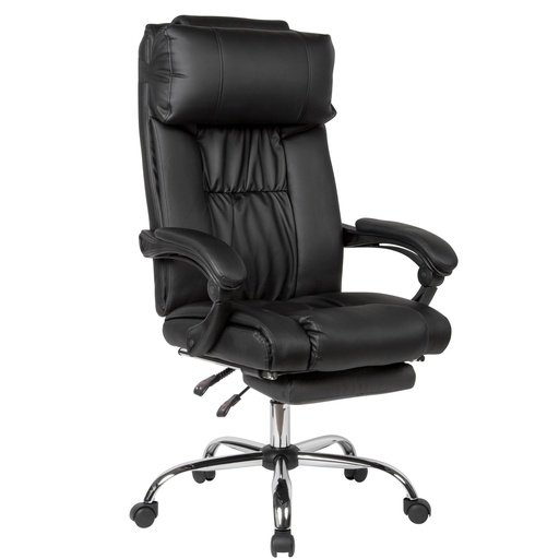 [A09489] Housse de chaise de bureau simili cuir noir jusqu'à 110 kg avec repose-pieds extensible