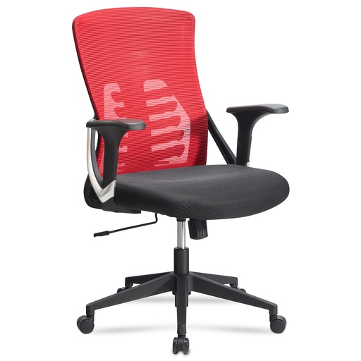 [A09504] Chaise de bureau housse en maille rouge/noir, jusqu'à 120 kg, réglable en hauteur avec support lombaire, ergonomique avec accoudoirs et fonction bascule