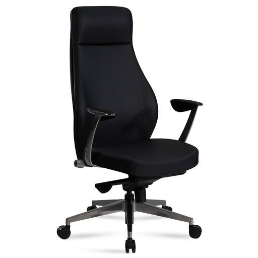 [A09506] Chaise de bureau avec revêtement en simili cuir noir, jusqu'à 120 kg, fauteuil de direction, réglable en hauteur, ergonomique avec accoudoirs et dossier haut, fonction berçante
