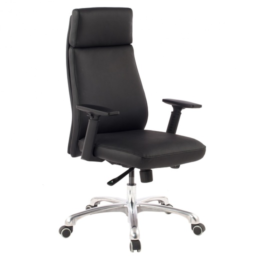 [A09509] Chaise de bureau Porto en cuir véritable noir ergonomique avec appui-tête