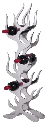 [A09565] Casier à vin Design en aluminium FLAME pour 9 bouteilles en argent, 32 x 94 x 14 cm