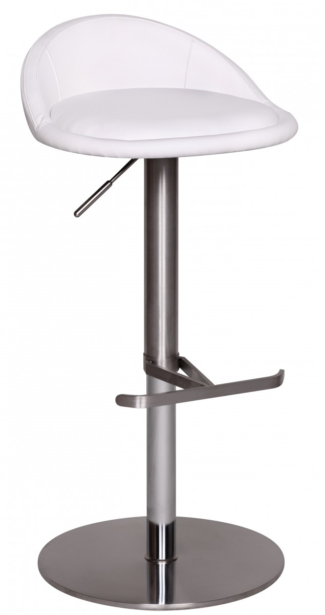 [A09567] Tabouret de bar blanc en acier inoxydable réglable en hauteur hauteur d'assise 54 - 79 cm