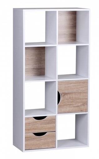 [A09610] Bibliothèque 60 x 120 x 29 cm chêne Sonoma blanc avec tiroirs et porte