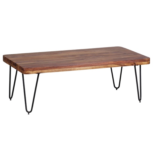 [A09628] Table basse BAGLI en bois de Sesham massif 115 cm de large design pieds en métal style maison de campagne