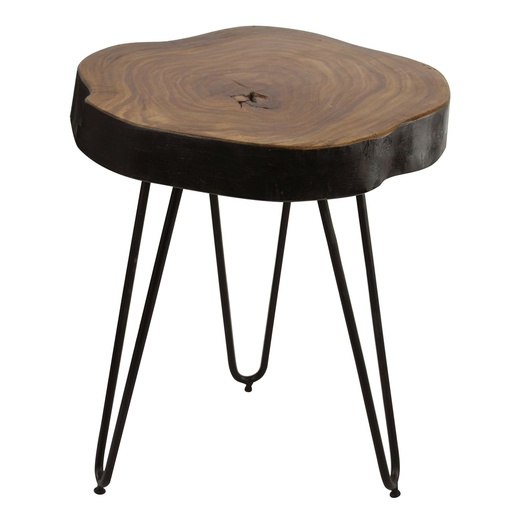 [A09642] Table d'appoint en bois massif de Sesham BAGLI 35 x 35 cm bord d'arbre en bois véritable massif