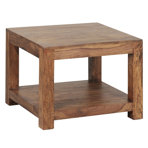 [A09659] Table basse MUMBAI en bois de Sesham massif 60 x 60 cm, design marron foncé, style maison de campagne