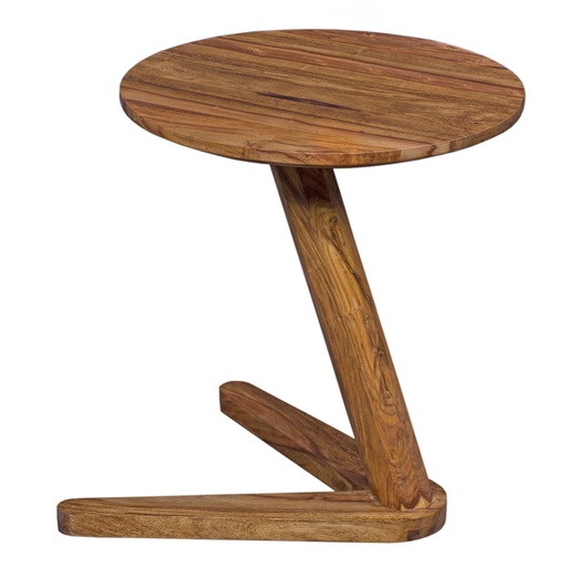 [A09688] Table d'appoint BOHA en bois massif Sheesham design 45 x 45 cm ronde, style maison de campagne en bois naturel