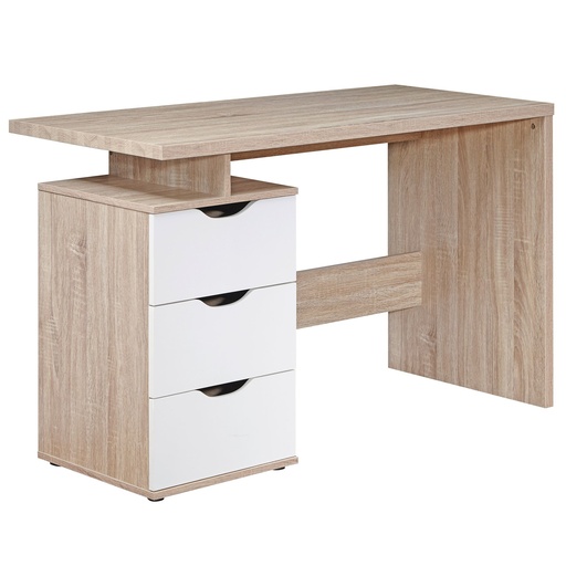 [A09711] Bureau SAMO 120 x 76 x 53 cm avec 3 tiroirs en blanc Sonoma