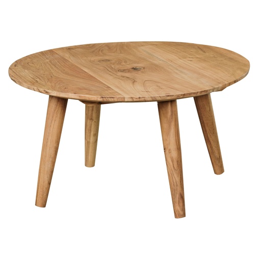 [A09715] Table basse BOHA en bois d'acacia massif, ronde Ø75 x 40 cm, avec 4 pieds style maison de campagne