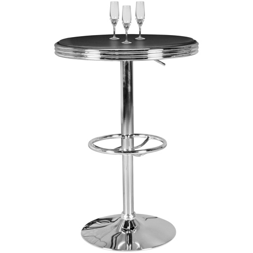 [A09758] American Diner table de bar Elvis ronde Ø 60 cm en aluminium revêtement en simili cuir noir/argent