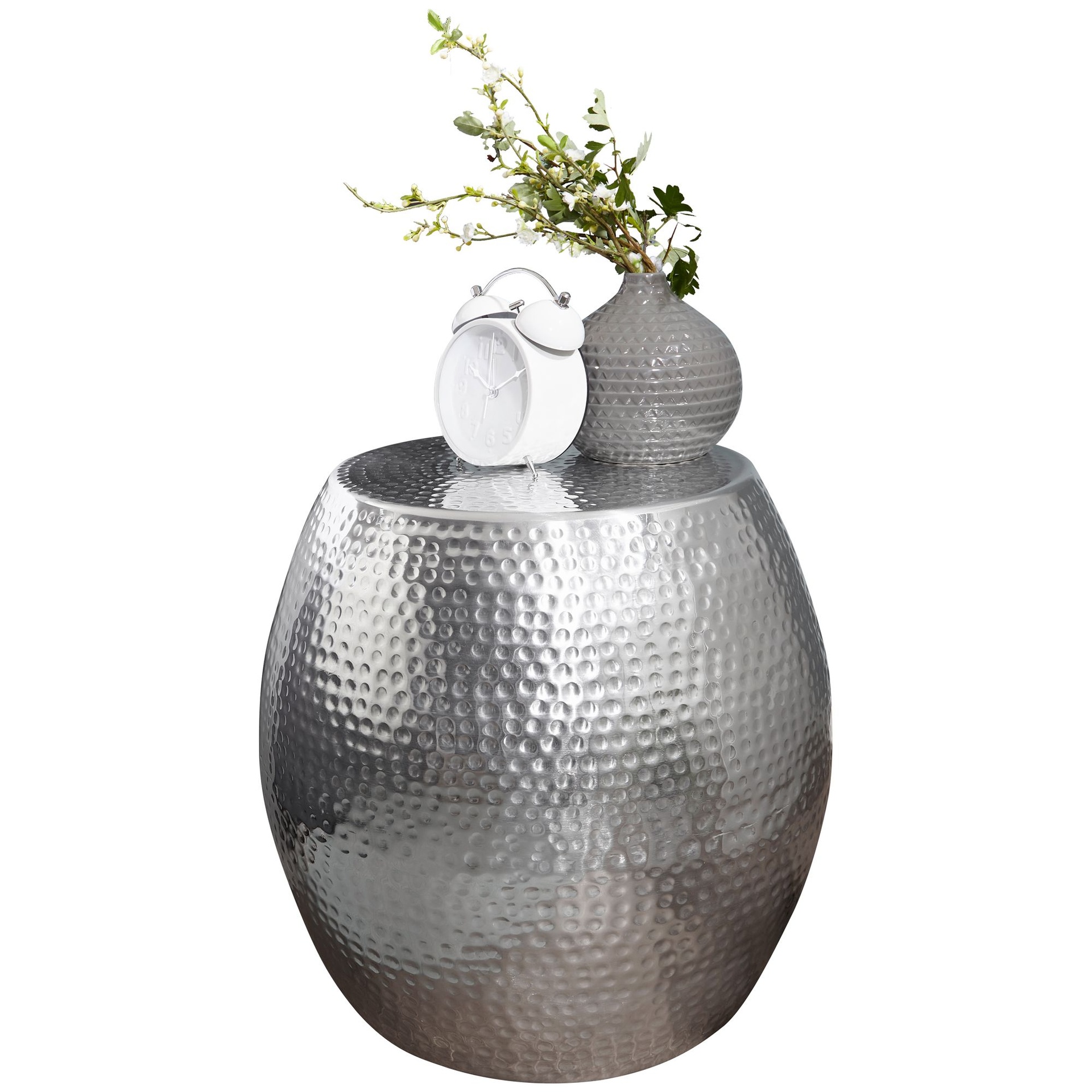 [A09833] Table d'appoint PEDRO 42 x 42 x 42 cm aluminium argent rond oriental