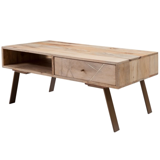 [A09864] Table basse SIKAR 95x42x50cm bois massif de manguier / métal