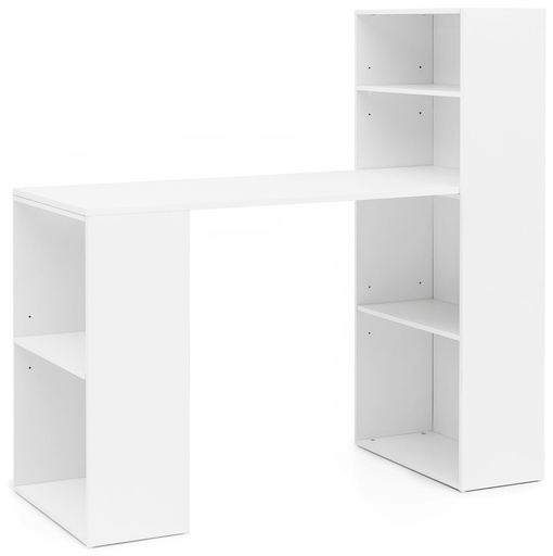 [A09889] Bureau avec étagère 120 x 120 x 53 cm bois blanc mat moderne