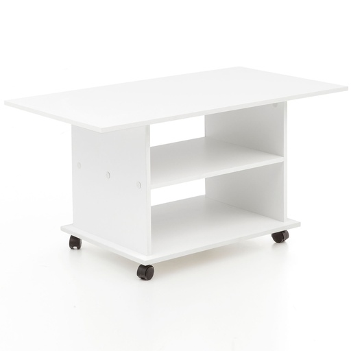 [A09907] Table basse Design 95 x 51 x 54,5 cm blanche rotative avec roulettes