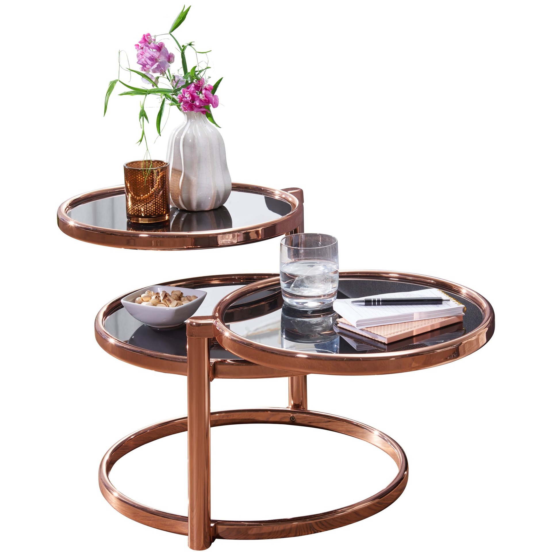 [A09923] Table basse SUSI avec 3 plateaux noir / cuivre 58 x 43 x 58 cm