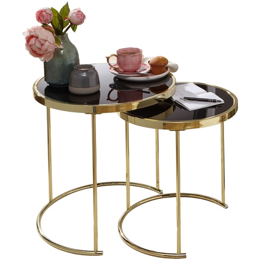 [A09924] Design table gigogne CORA noir/or, métal/verre