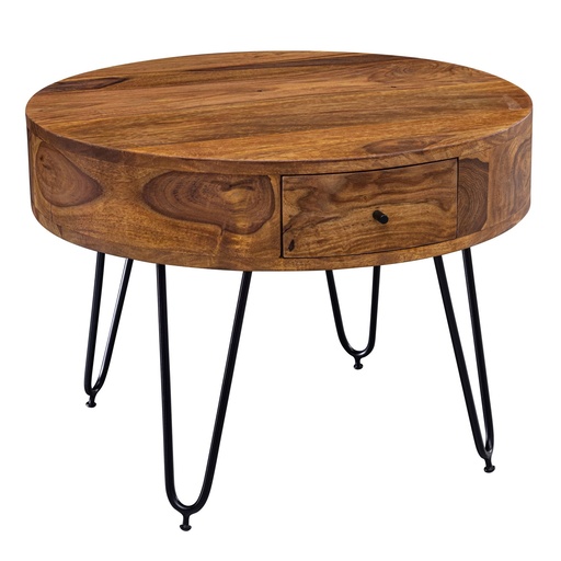 [A09958] Table basse Sheesham bois massif / métal 60 x 44,5 x 60 cm