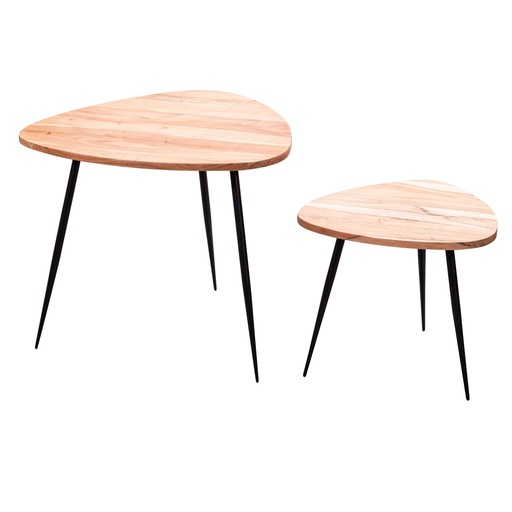 [A09969] Lot de 2 tables gigognes en bois d'acacia massif/métal Small